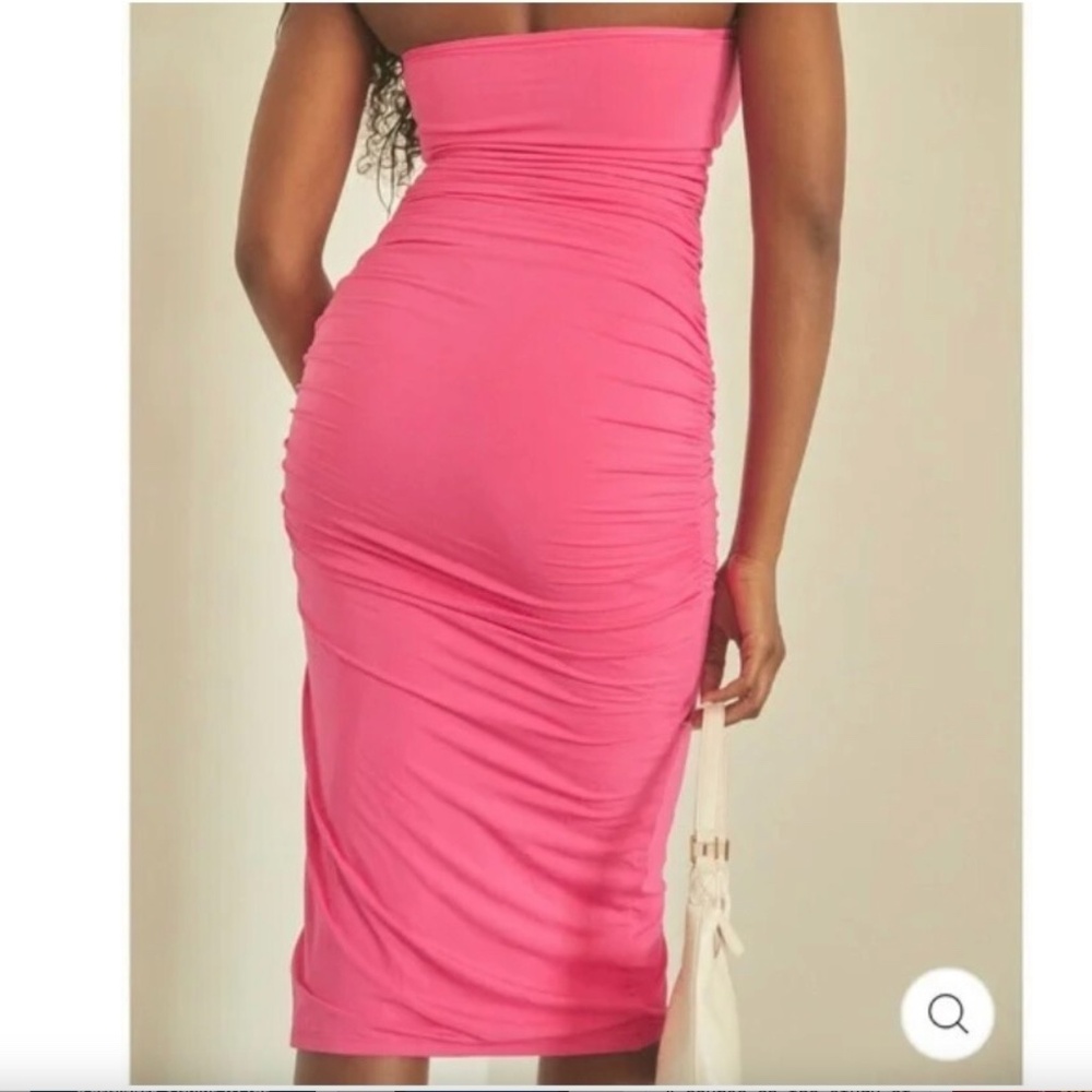 Klassy Network - Pink Ruched Tube Top Brami Dress | L